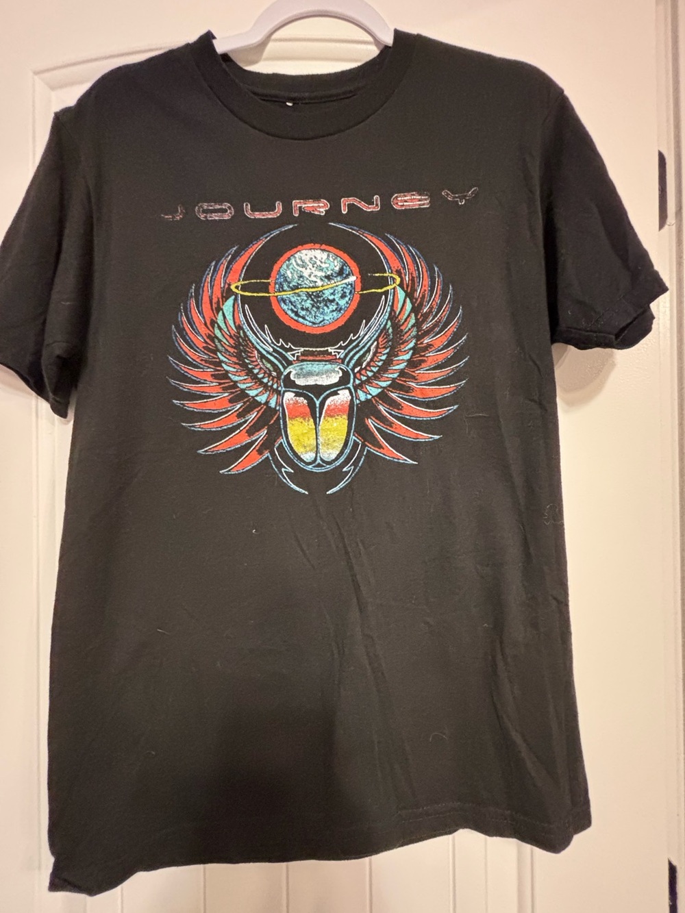 Classic Rock Band Journey Black Graphic Band T-Shirt - Scarab Wing Design, M